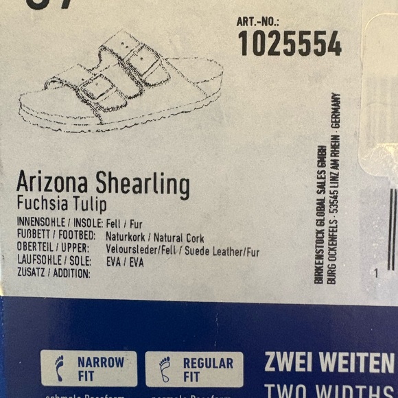 Birkenstock Arizona Shearling in Fushsua Tulip Sandals size 37/6  narrow NIB - Picture 7 of 7